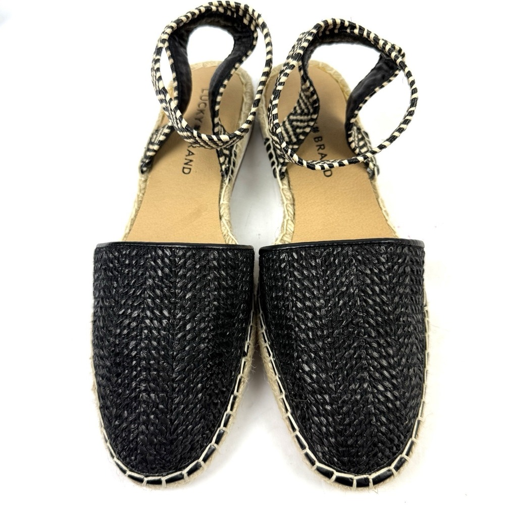 Lucky Brand Renka Espadrille Shoes 8.5 Raffia Boho Resort Woven Ankle Strap NEW